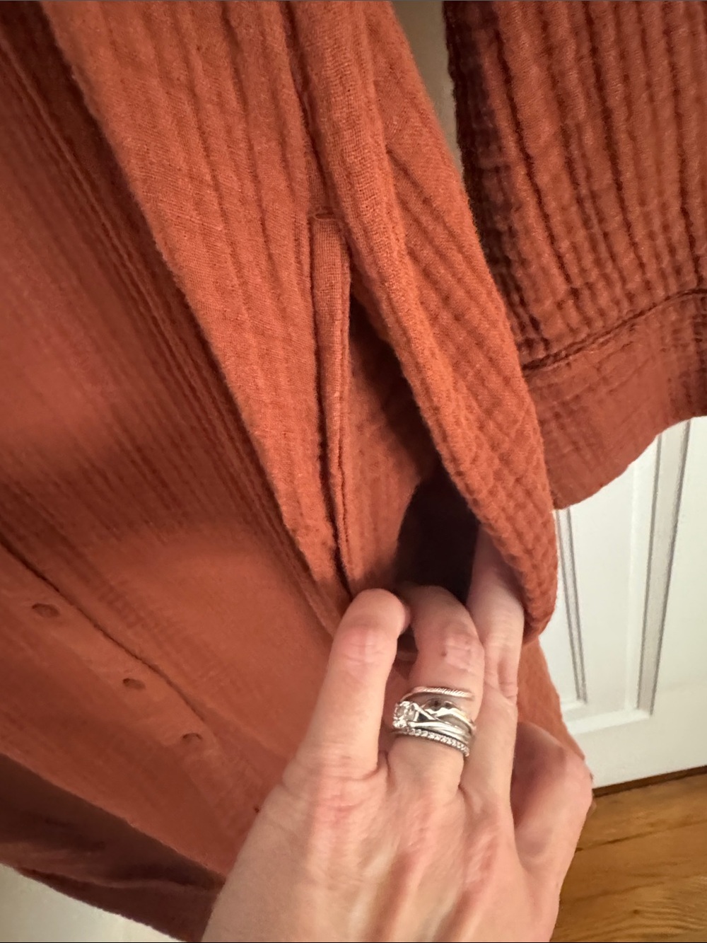 Lou & Grey Long Button-Front Maxi Cotton Gauze Dress in Rust L - Picture 5 of 11